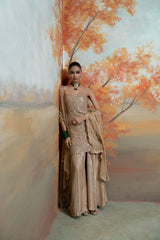 Golden Zardozi Mirror Work Raw Silk Gharara Set (3 Pcs)