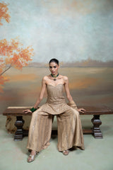 Golden Zardozi Mirror Work Raw Silk Gharara Set (3 Pcs)