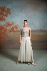 Beige Sequin Work Corset with Net Sharara Set (2 Pcs)