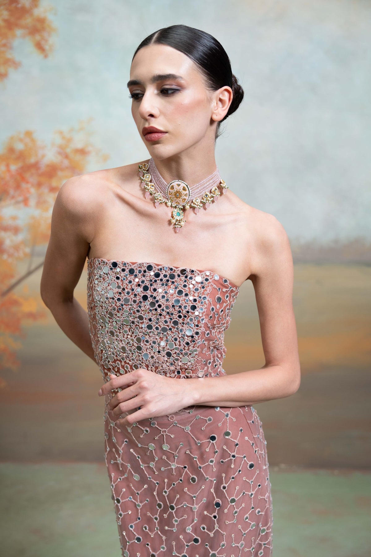 Pink Mirror Dori Work Corset with Straight Skirt Set (2 Pcs)