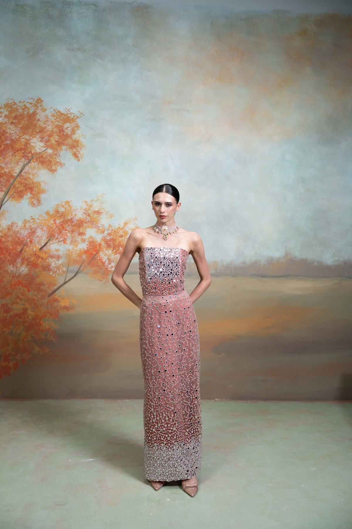 Pink Mirror Dori Work Corset with Straight Skirt Set (2 Pcs)
