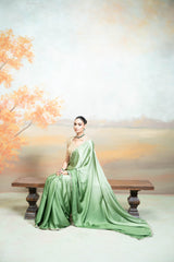 Green Golden Mirror Sequin Work Georgette Saree Set (2 Pcs)