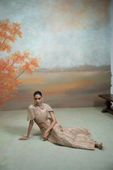 Golden Zardozi Mirror Cutdana Work Raw Silk Lehenga with Cape Jacket Set (3 Pcs)