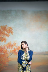 Dark Blue Embroidery Cotton Silk Kurta Set (2 Pcs)