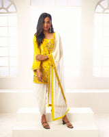 Lysa Velvet Kurta with Dhoti Pants & Chinnon Dupatta