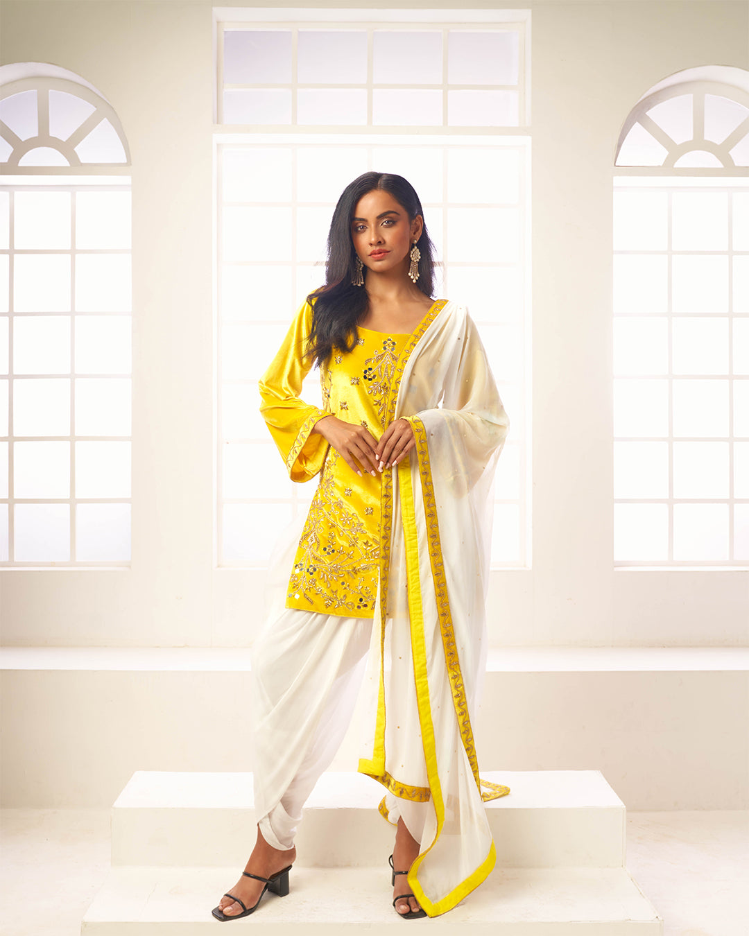 Lysa Velvet Kurta with Dhoti Pants & Chinnon Dupatta
