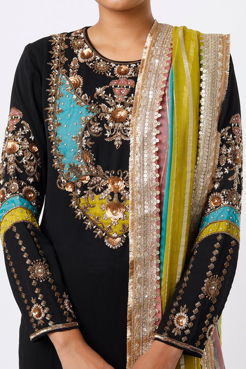 Black Embroidered Kurta Set