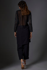 Black Georgette Embroidered Jacket Set