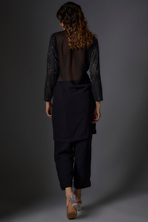 Black Georgette Embroidered Jacket Set