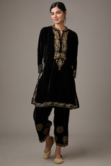 Black Velvet Aari Embroidered Kurta Set