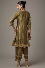 Green Tissue Dori Hand Embroidered A-Line Short Anarkali Set