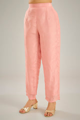Pink Silk & Georgette Lurex Crystal Embroidered One-Side Kaftan Set