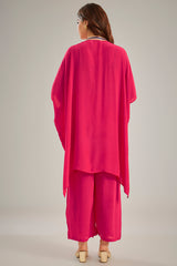 Dark Pink Crepe Sequins Hand Embroidered Kaftan Set