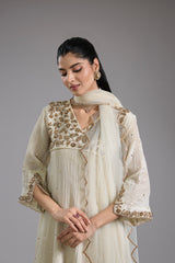 Ivory Crush Tissue Hand Embroidered Anarkali Set
