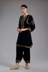 Black Velvet Aari & Hand Embroidered Kurta Set