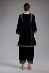 Black Velvet Aari & Hand Embroidered Kurta Set