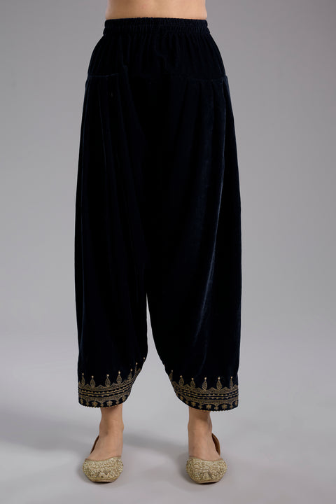 Black Velvet Aari & Hand Embroidered Kurta Set
