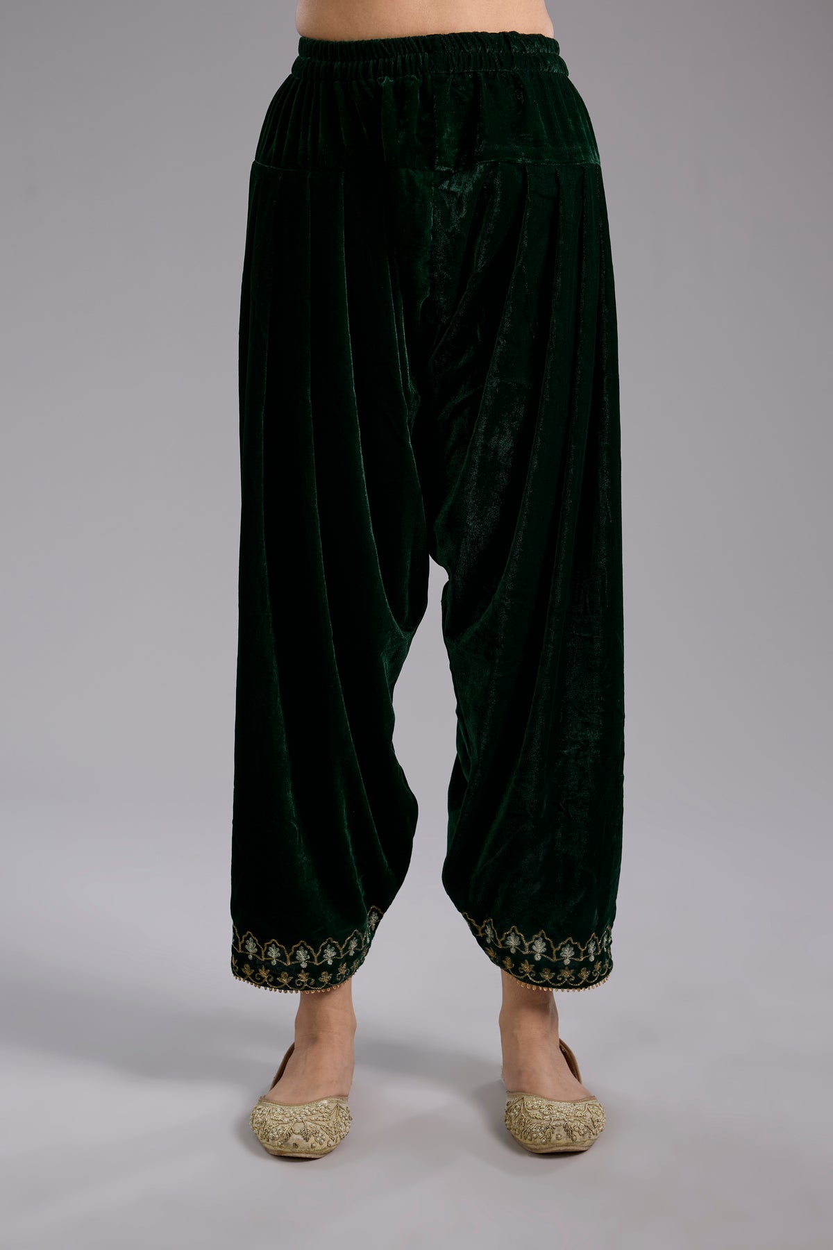 Green Velvet Aari & Hand Embroidered Kurta Set
