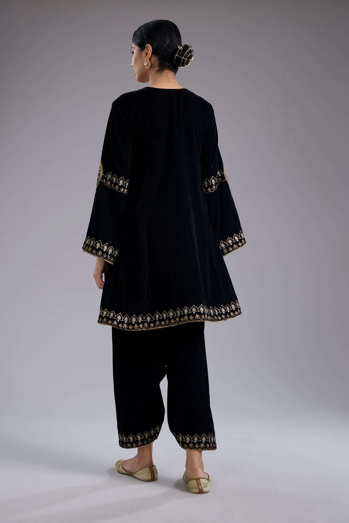 Black Velvet Aari & Hand Embroidered Kurta Set