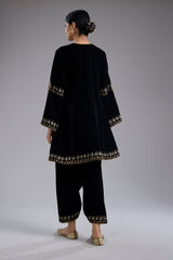 Black Velvet Aari & Hand Embroidered Kurta Set