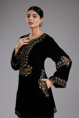 Black Velvet Aari & Hand Embroidered Kurta Set