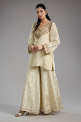 Ivory Tissue Dori Hand Embroidered Sharara Set
