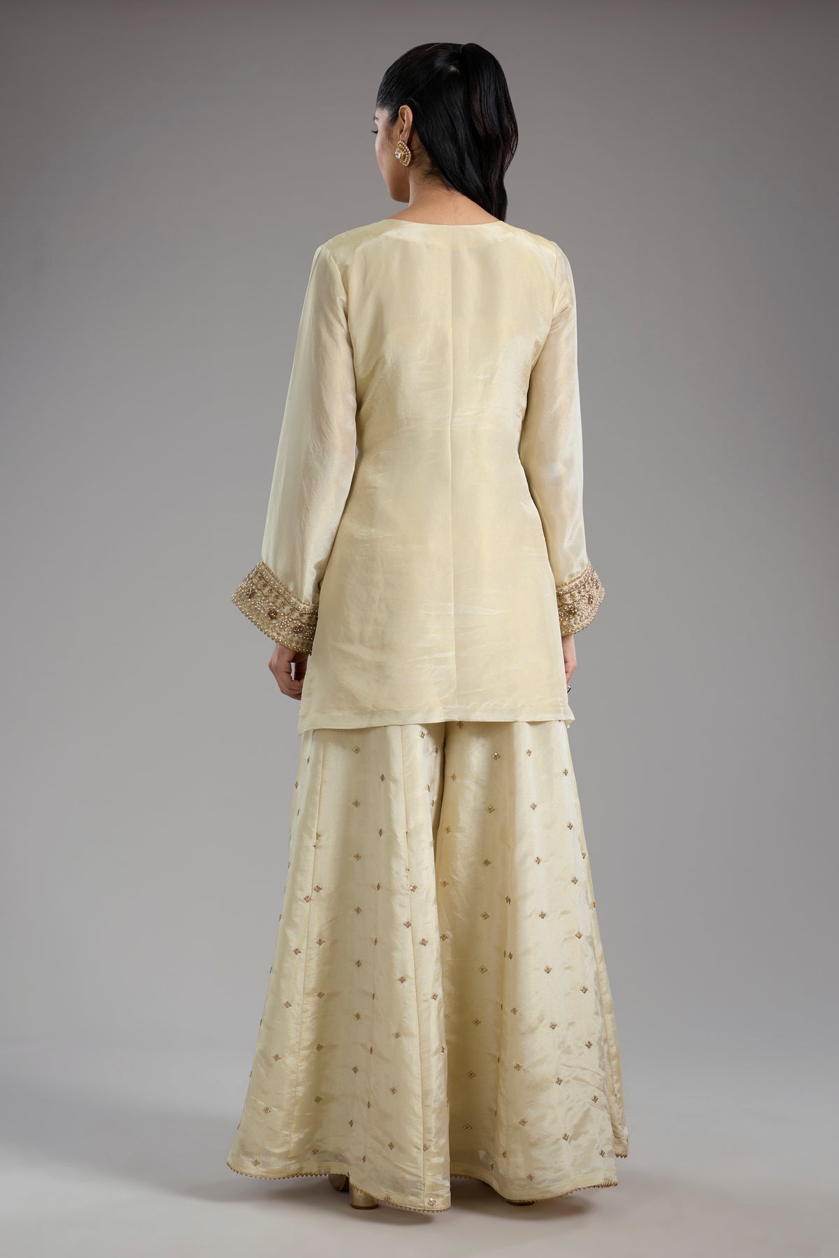 Ivory Tissue Dori Hand Embroidered Sharara Set