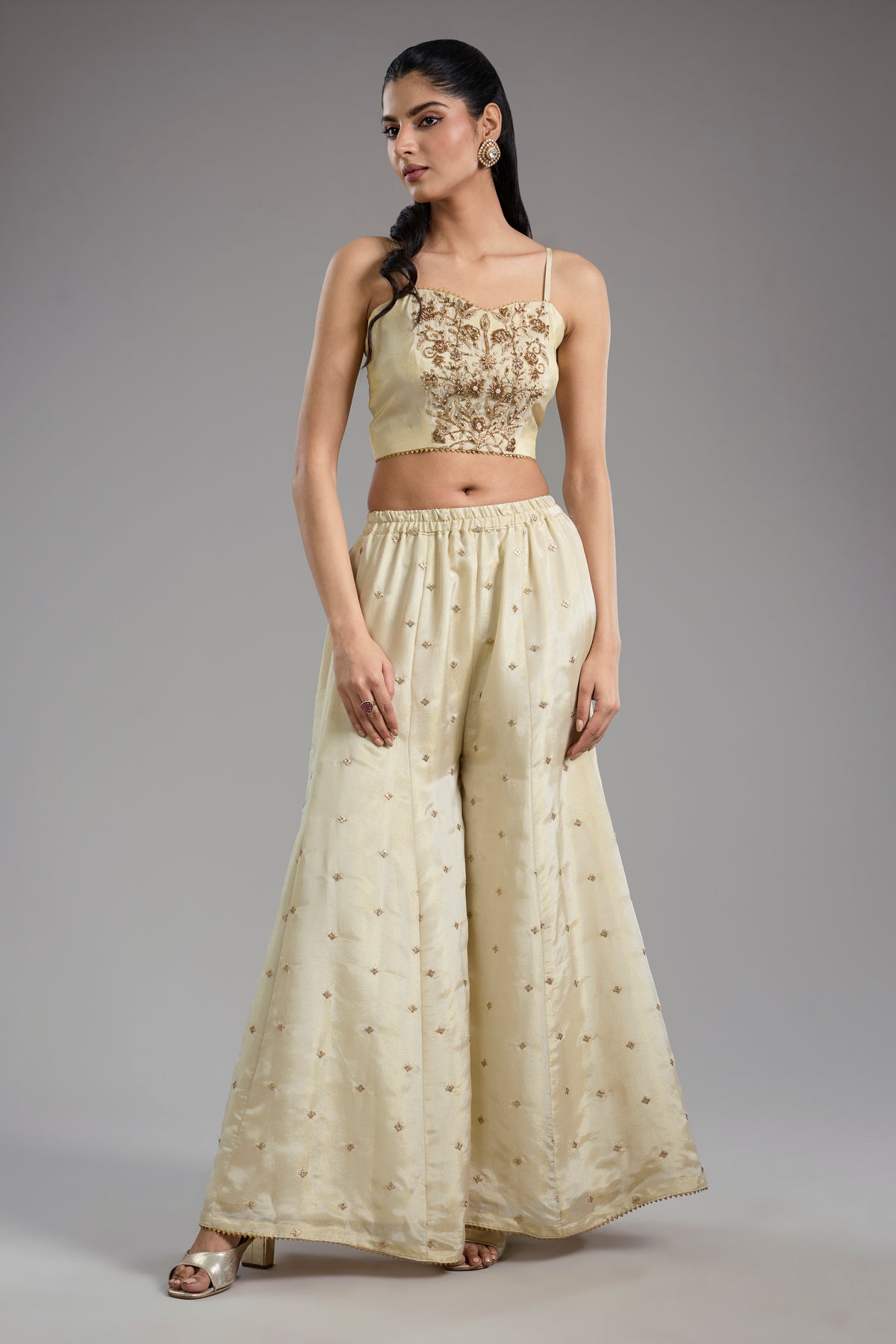 Ivory Tissue Dori Hand Embroidered Sharara Set