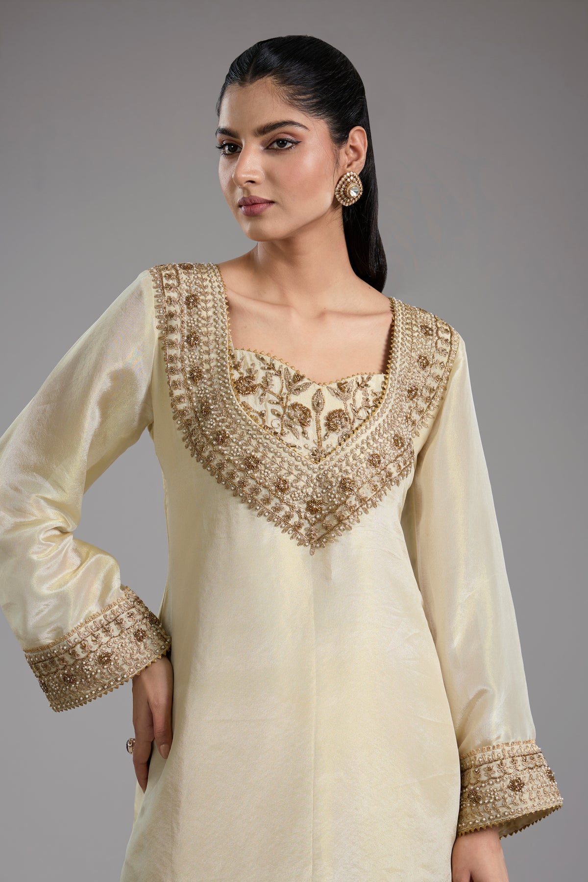 Ivory Tissue Dori Hand Embroidered Sharara Set