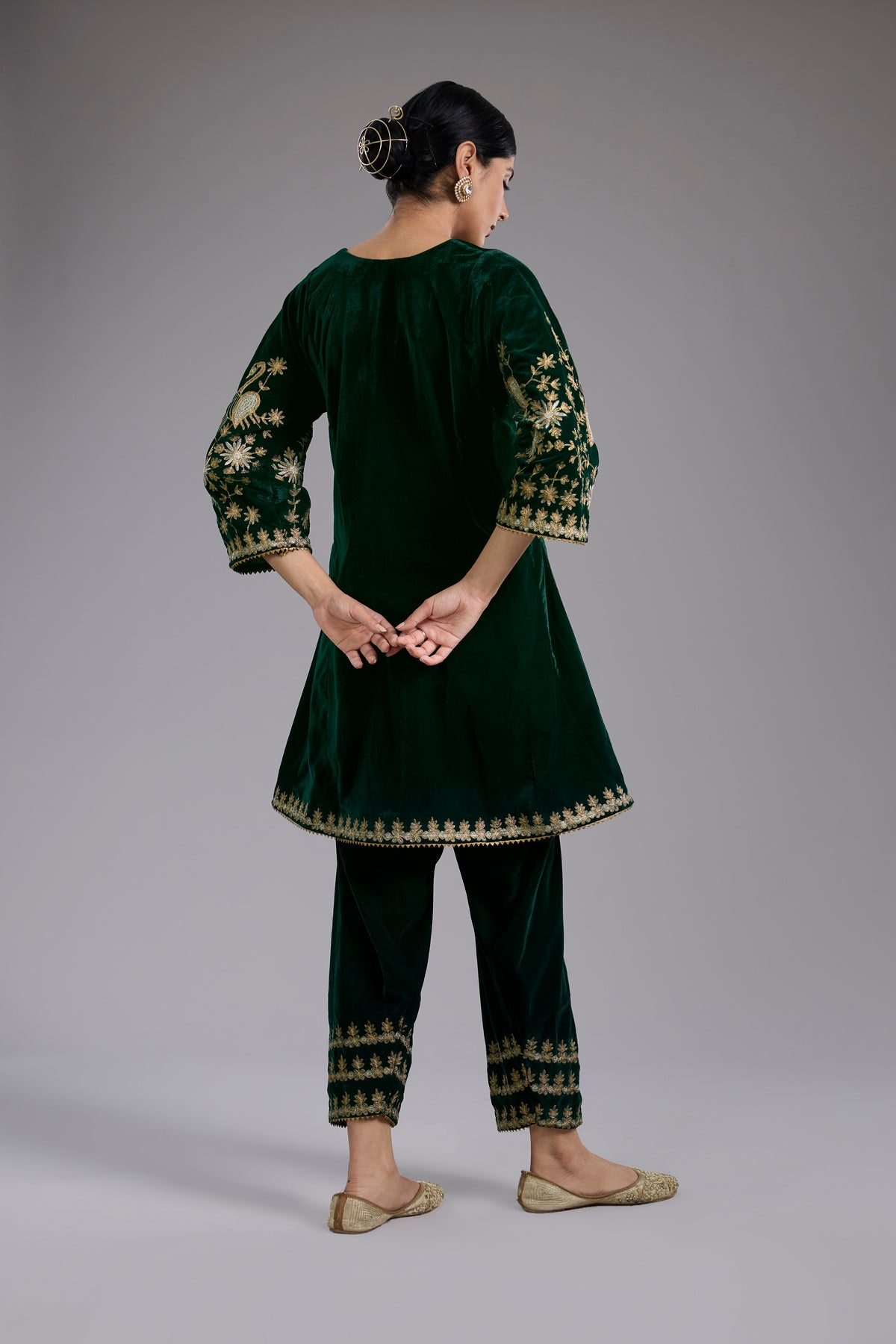 Green Velvet Aari & Hand Embroidered Kurta Set
