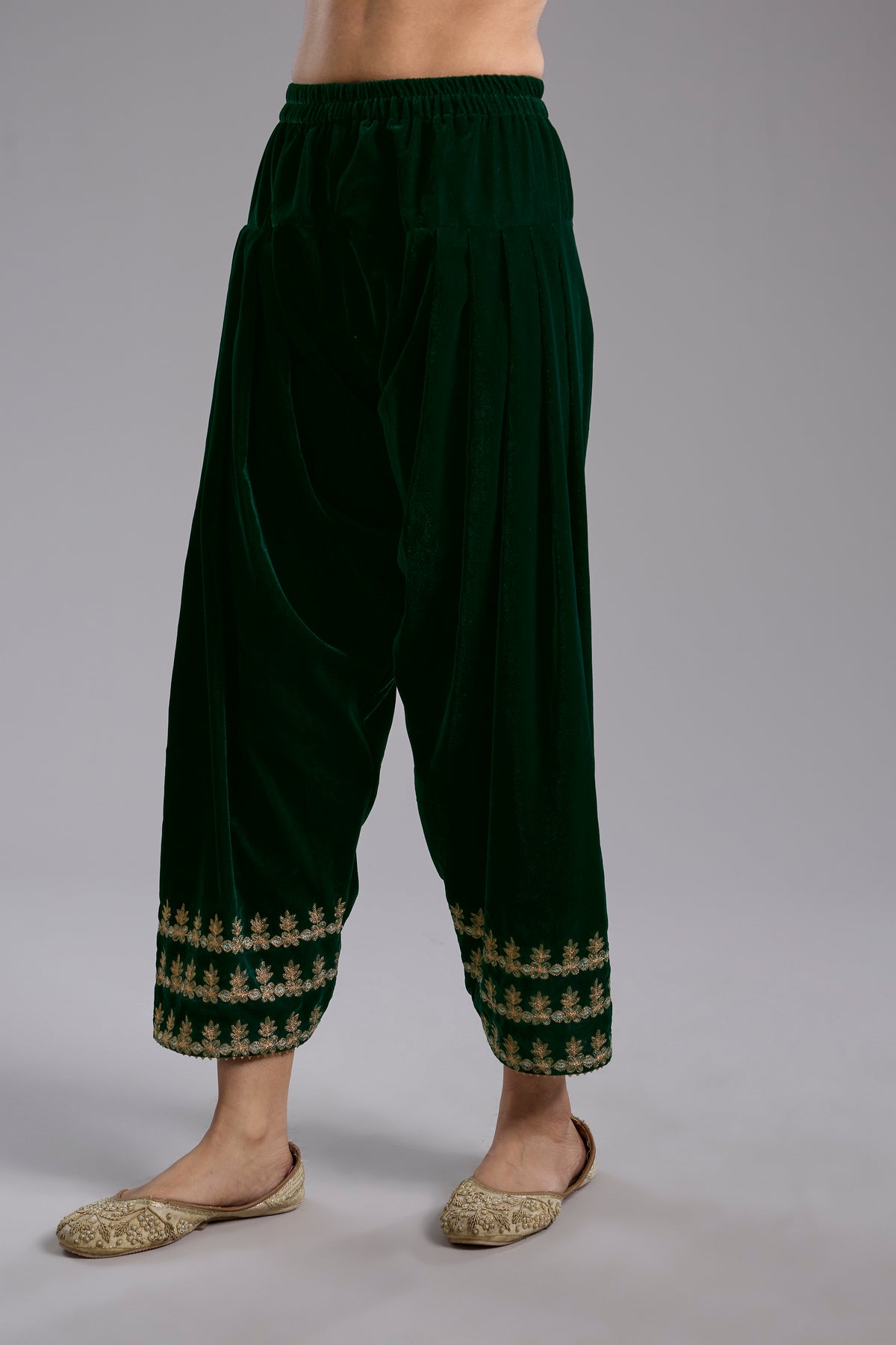 Green Velvet Aari & Hand Embroidered Kurta Set