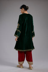 Green Velvet Aari & Hand Embroidered Kurta Set