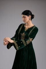 Green Velvet Aari & Hand Embroidered Kurta Set