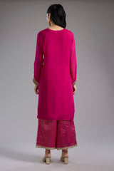 Magenta Organza Hand Embroidered Kurta Set