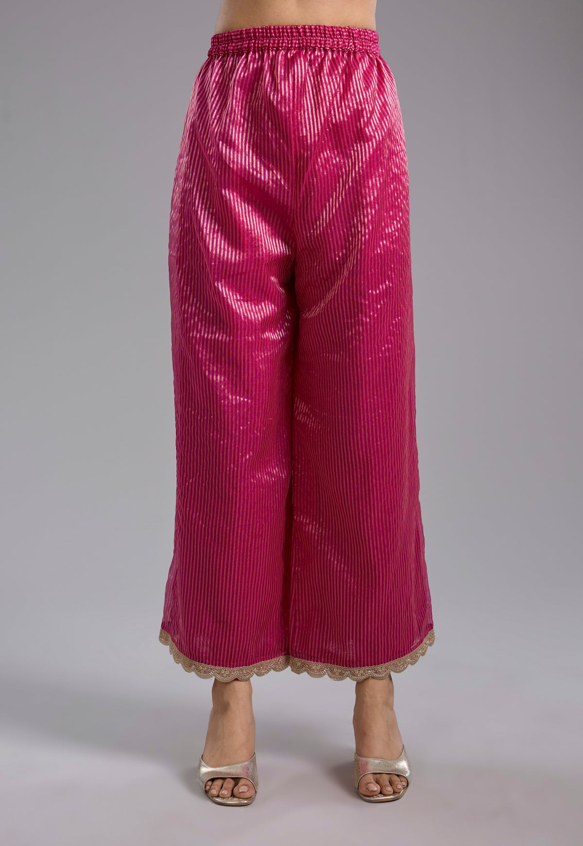 Magenta Organza Hand Embroidered Kurta Set