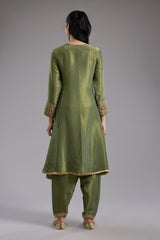 Green Tissue Hand Embroidered Anarkali Set