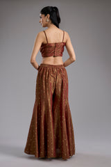 Maroon Tissue Dori Hand Embroidery Sharara Set