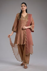 Pink Crush Tissue Hand Embroidered Anarkali Set
