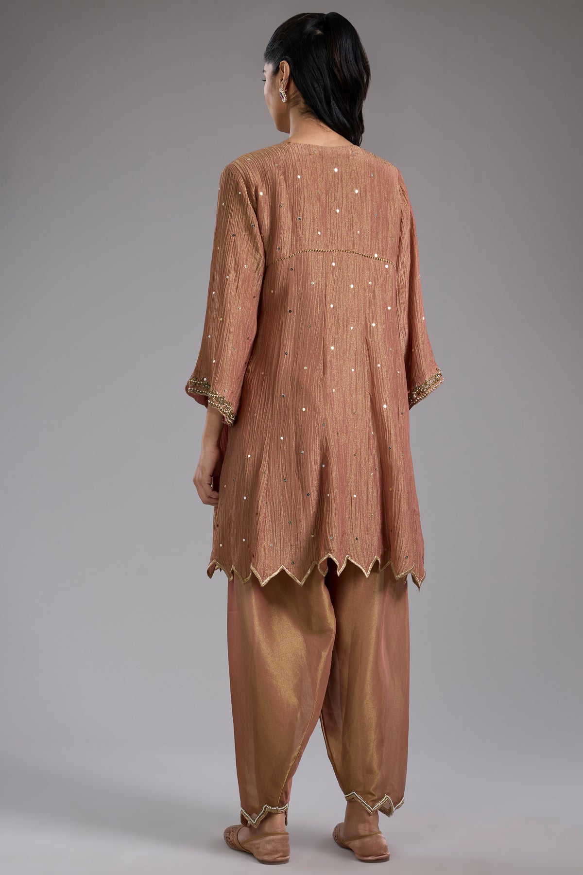 Pink Crush Tissue Hand Embroidered Anarkali Set