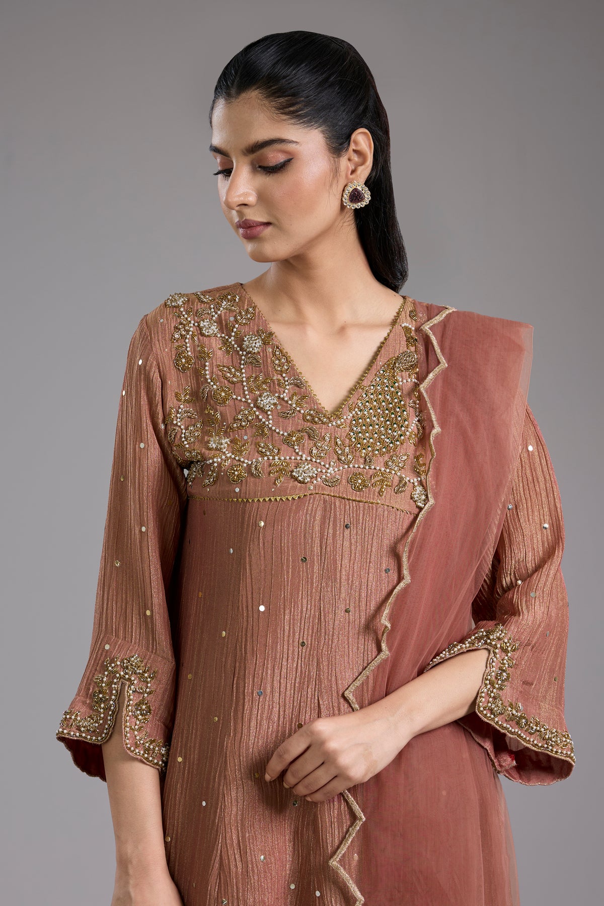 Pink Crush Tissue Hand Embroidered Anarkali Set