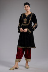 Black Velvet Aari & Hand Embroidered Kurta Set