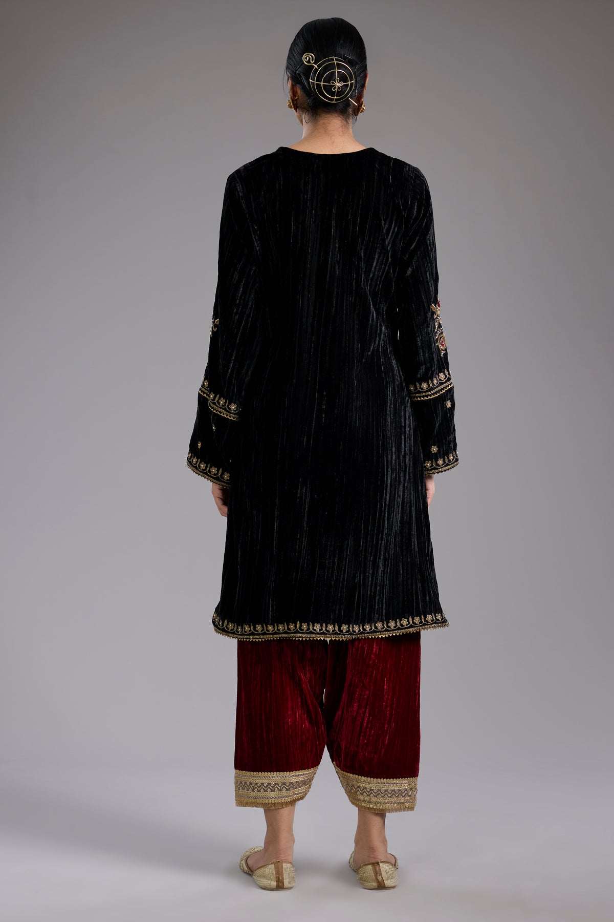 Black Velvet Aari & Hand Embroidered Kurta Set