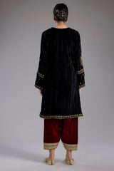Black Velvet Aari & Hand Embroidered Kurta Set
