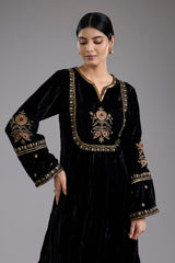 Black Velvet Aari & Hand Embroidered Kurta Set
