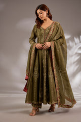 Mul Chanderi Hand Embroidered Anarkali Set