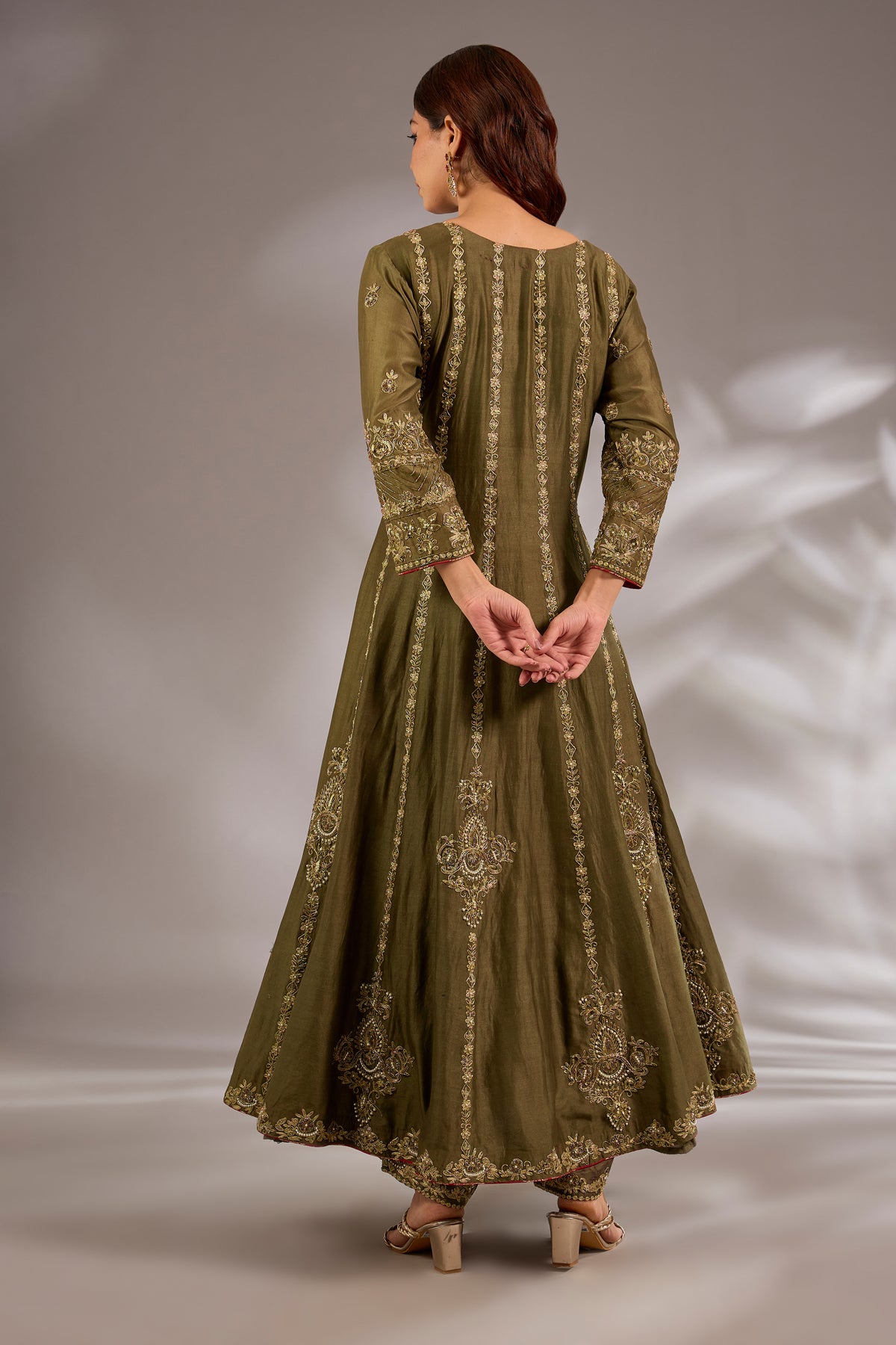 Mul Chanderi Hand Embroidered Anarkali Set