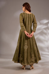 Mul Chanderi Hand Embroidered Anarkali Set