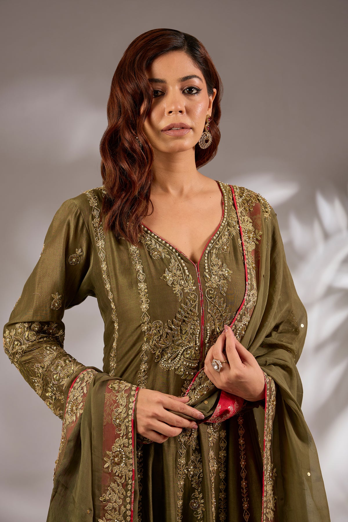 Mul Chanderi Hand Embroidered Anarkali Set
