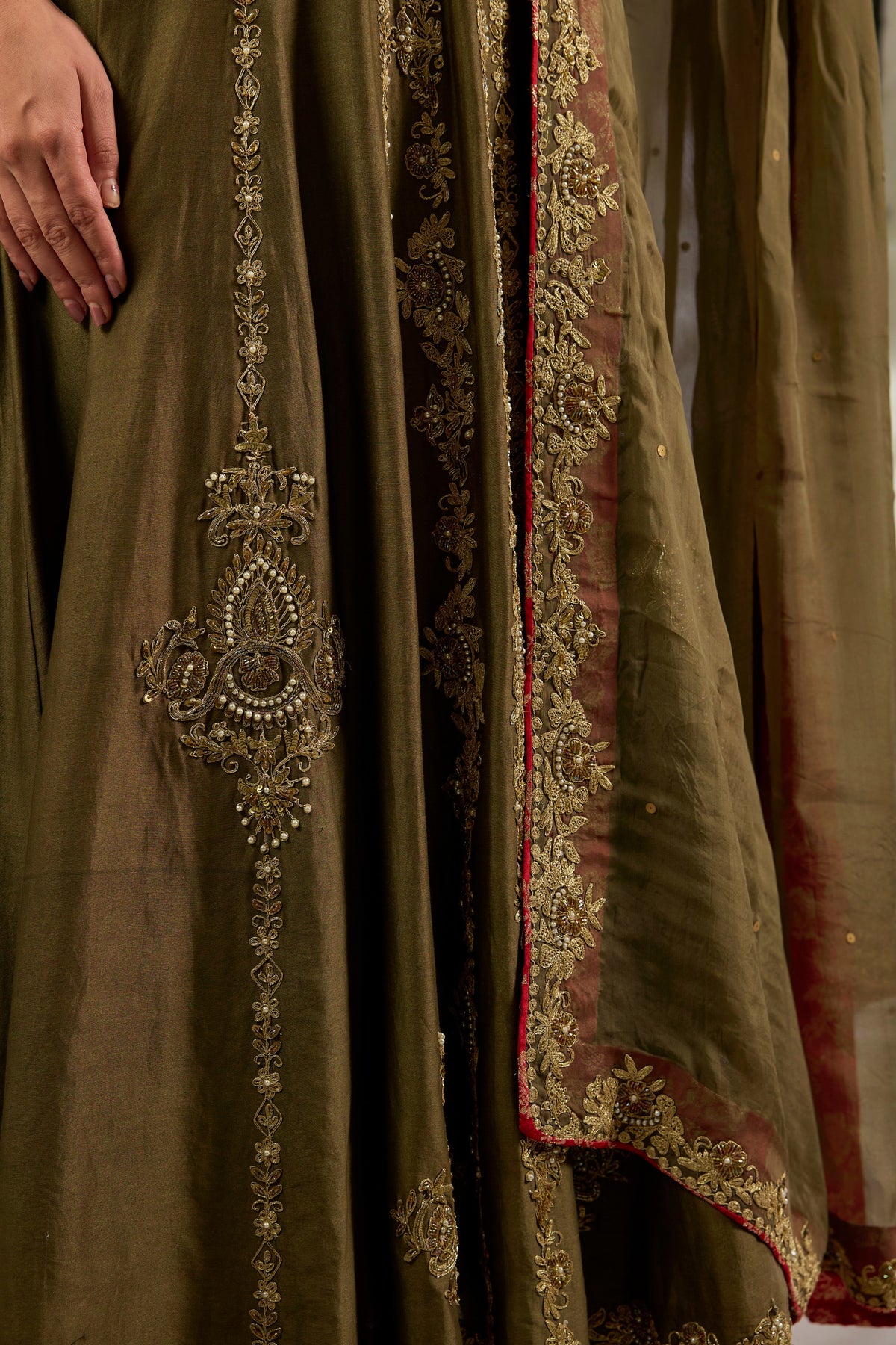 Mul Chanderi Hand Embroidered Anarkali Set