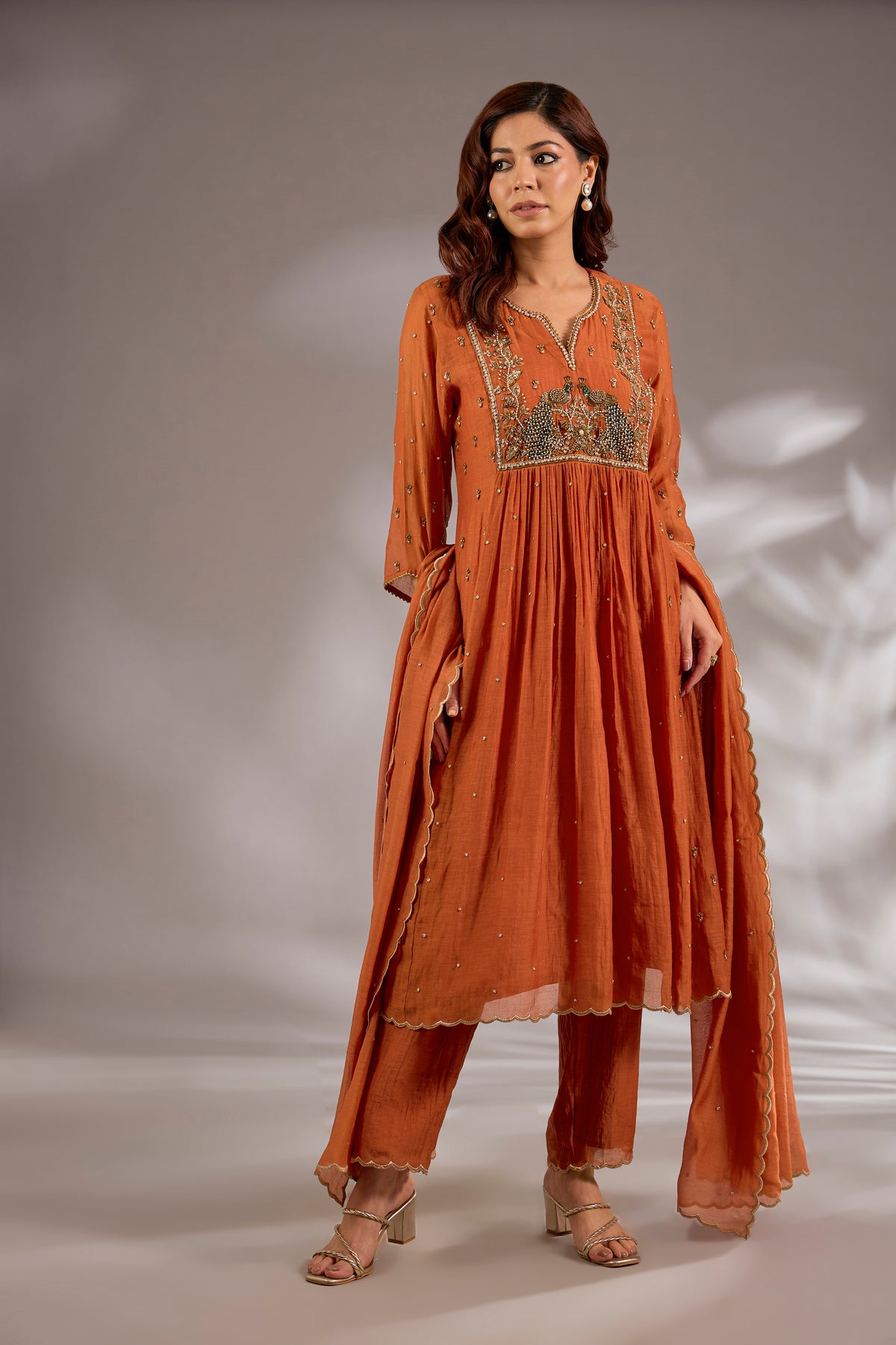 Mul Chanderi Hand Embroidered Anarkali Set